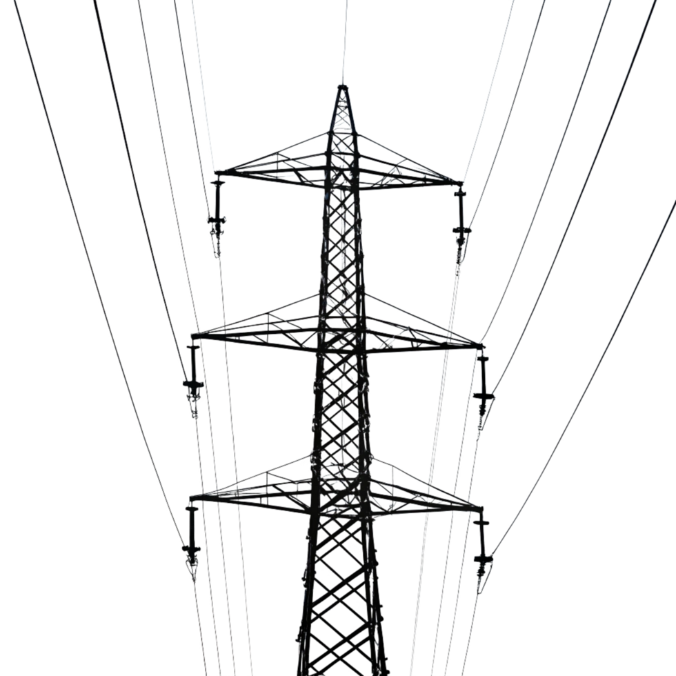 High Voltage Power Transmission Tower Electricity Pylon Energy Infrastructure Grid Network Steel Structure png