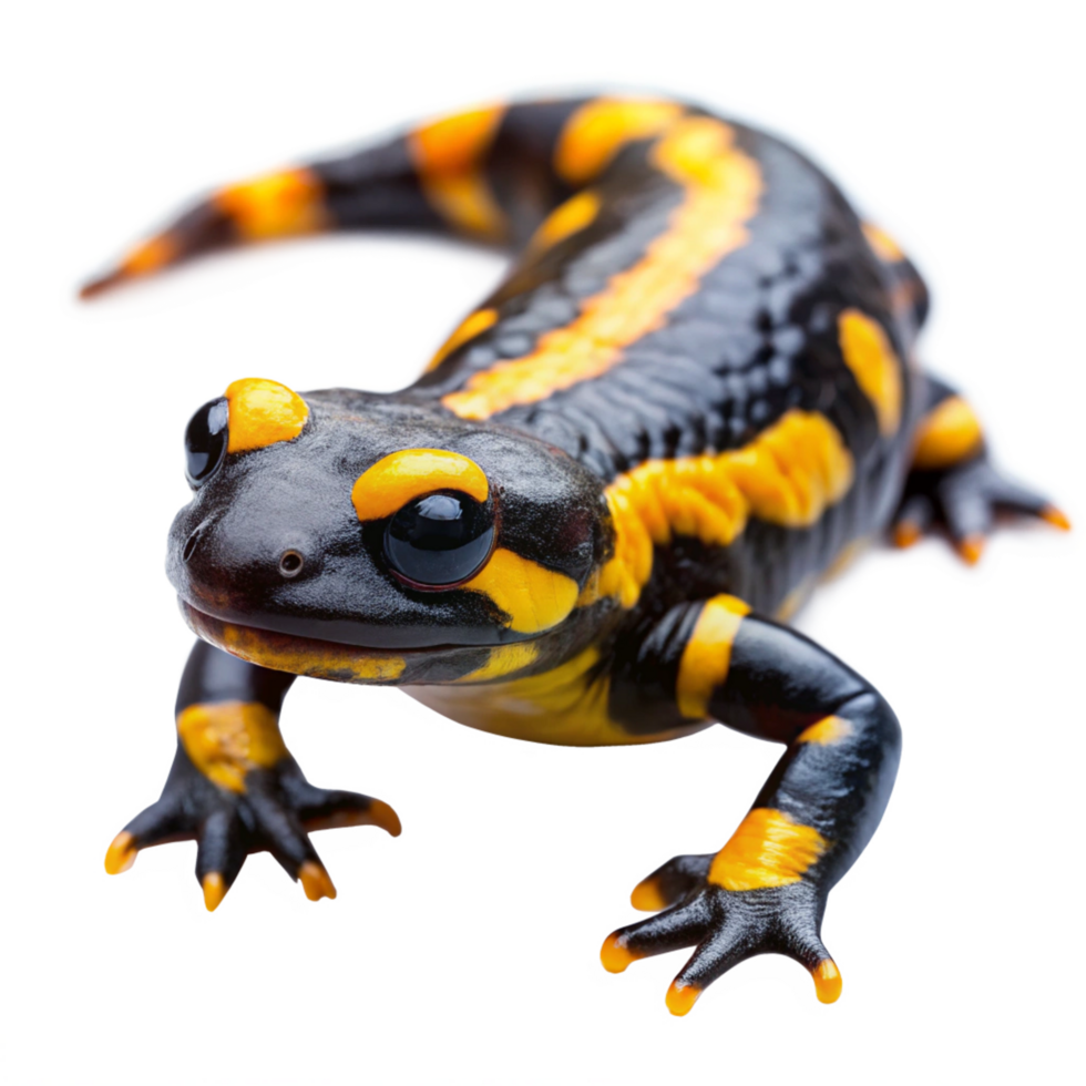 Closeup of a Fire Salamander Showing Striking Black and Yellow Markings png