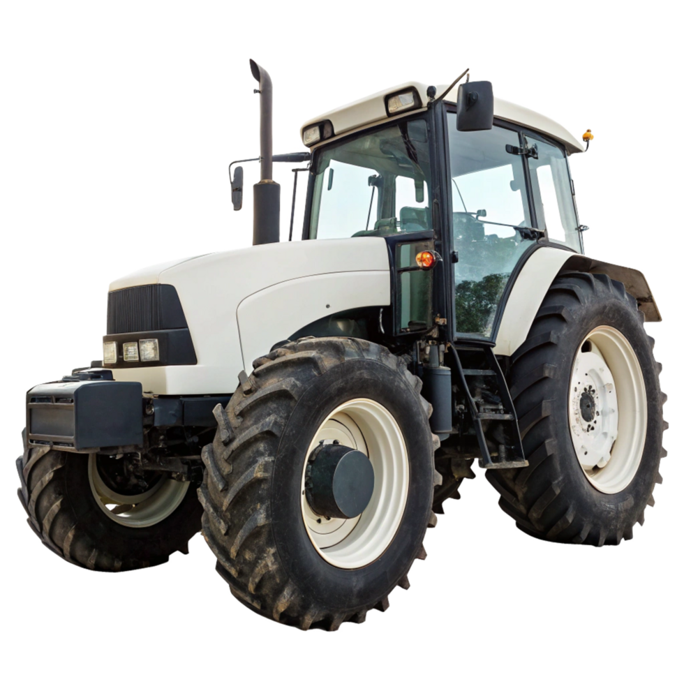 Powerful White Farm Tractor with Large Tires for Agricultural Work png