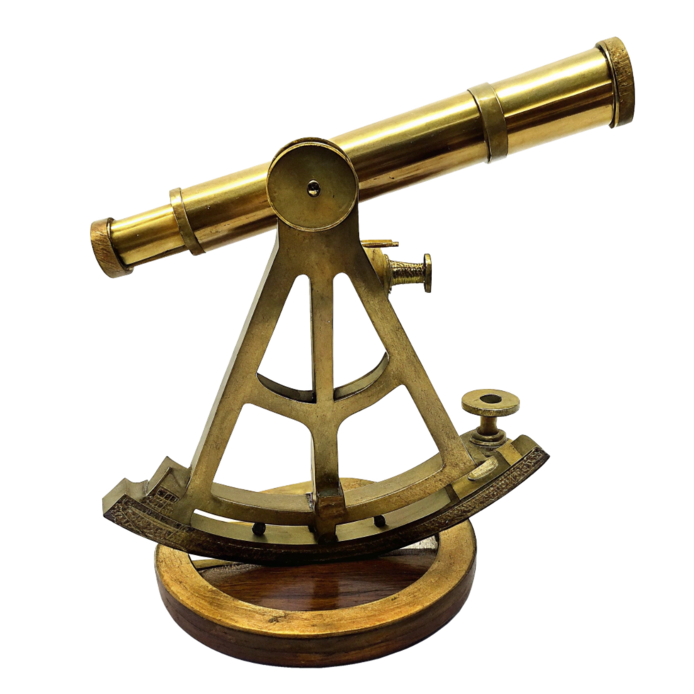 Antique Brass Surveying Theodolite with Telescope and Wooden Base Nautical Instrument png