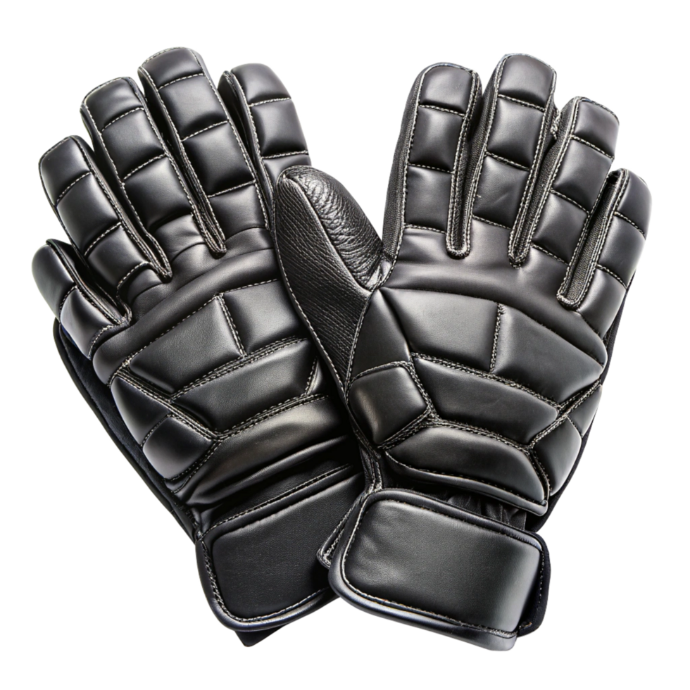 A Pair of Black Leather Padded Gloves for Sports Protection and Safety png