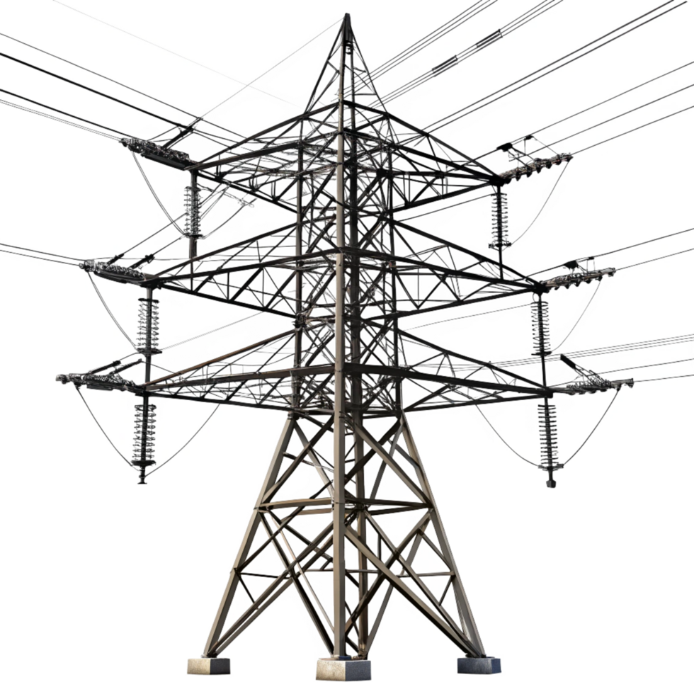 Highvoltage Power Transmission Tower Electricity Pylon Energy Infrastructure Grid Network Steel Structure png