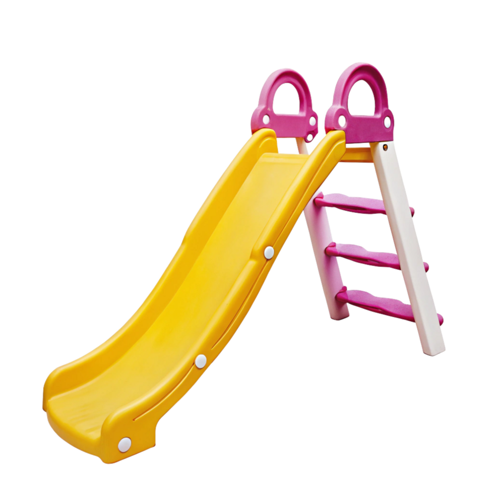 Small Yellow and Pink Plastic Children's Playground Slide with Ladder png
