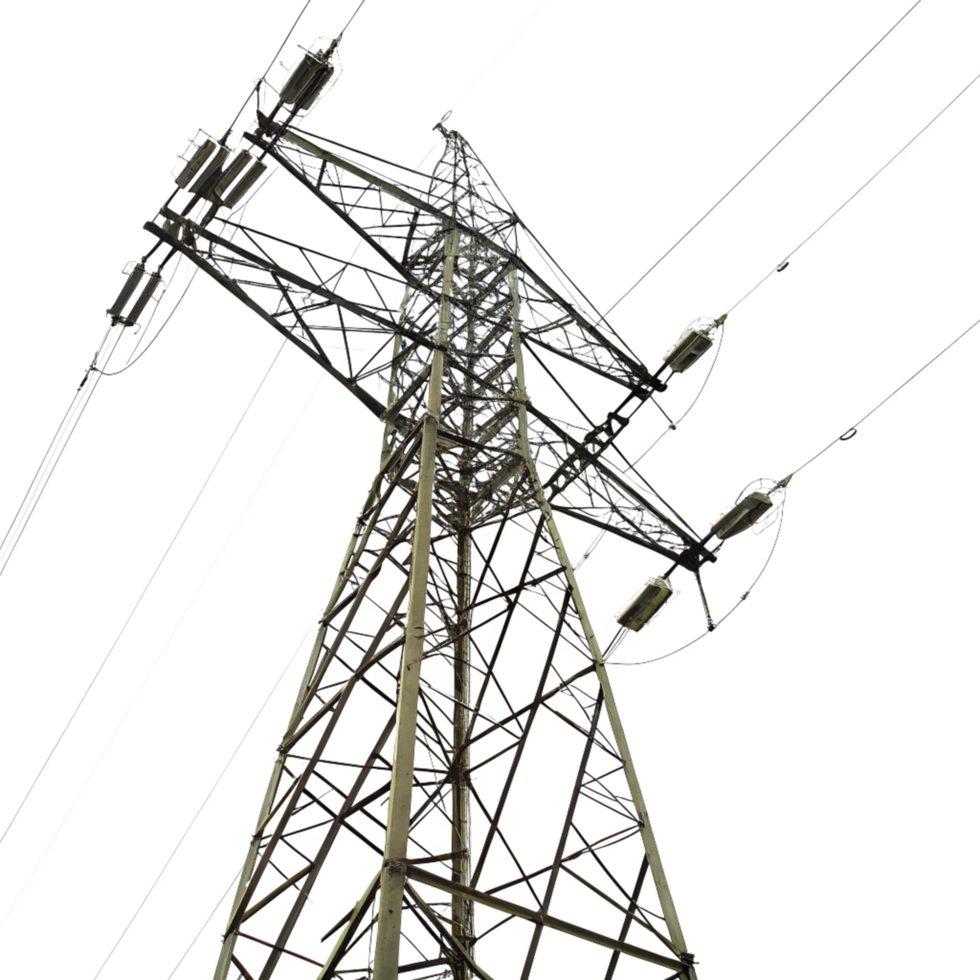 Highvoltage power transmission tower electricity pylon energy infrastructure grid system overhead lines metal structure electrical engineering png