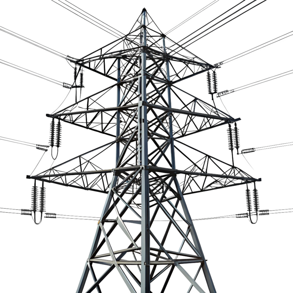 High Voltage Power Transmission Pylon Structure Detailed View Electrical Grid Energy Infrastructure png