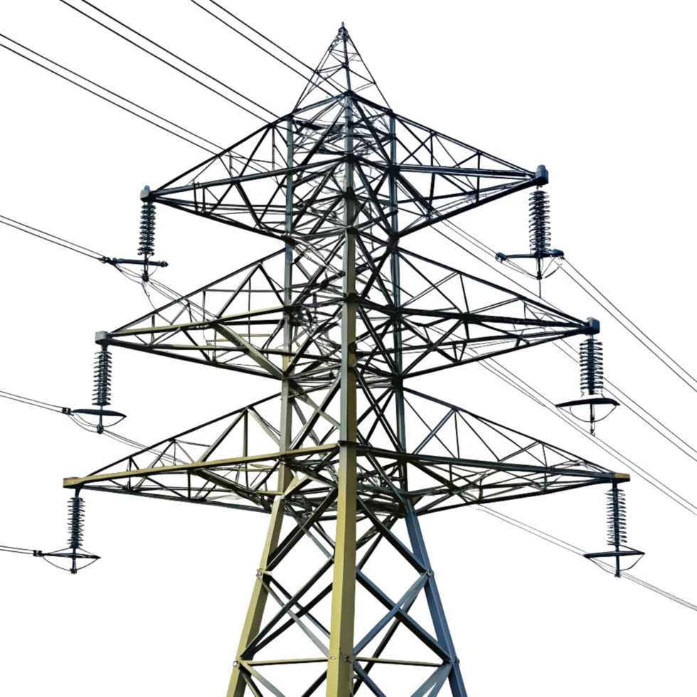 Closeup view of a highvoltage electricity pylon with multiple power lines png