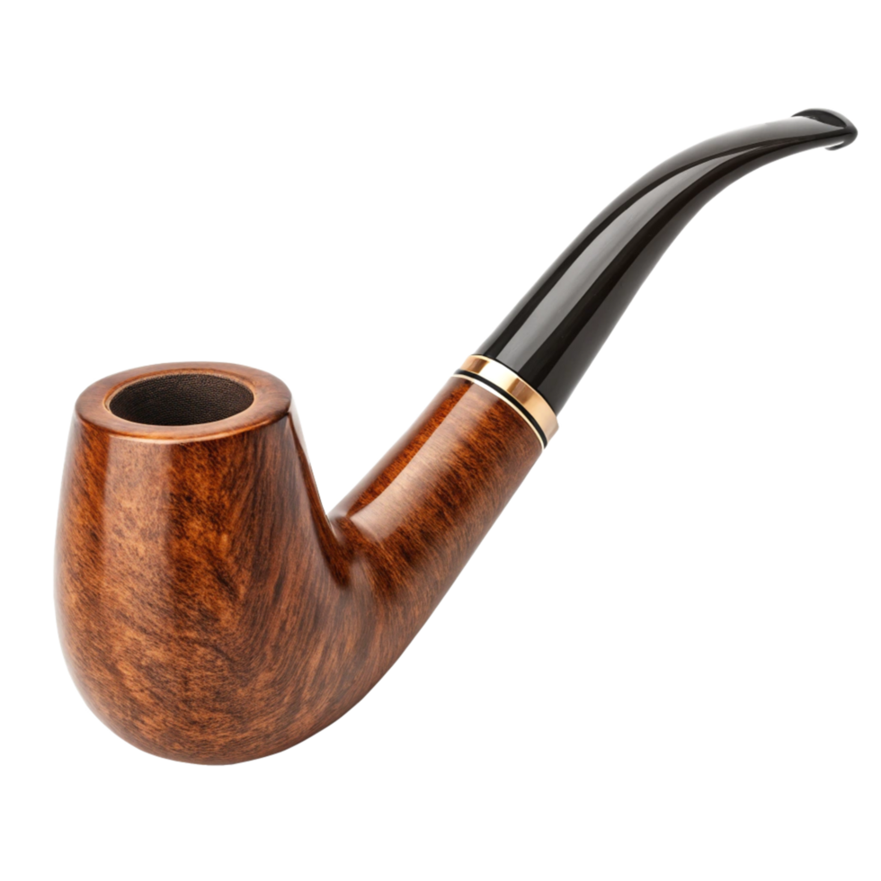 Highquality Brown Wood Tobacco Pipe with Black Accents and Gold Band png