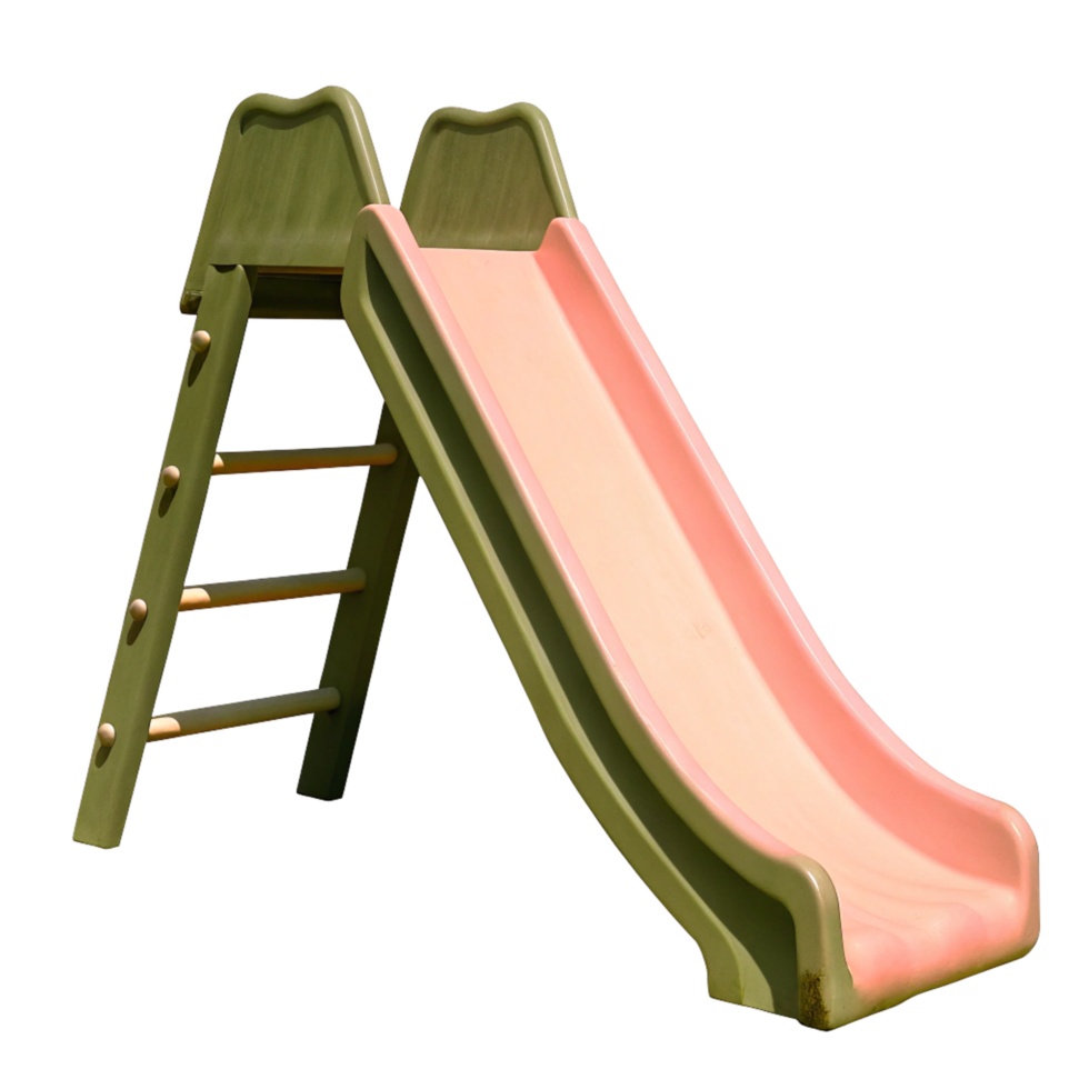 Small Pink and Green Plastic Playground Slide with Ladder for Children png