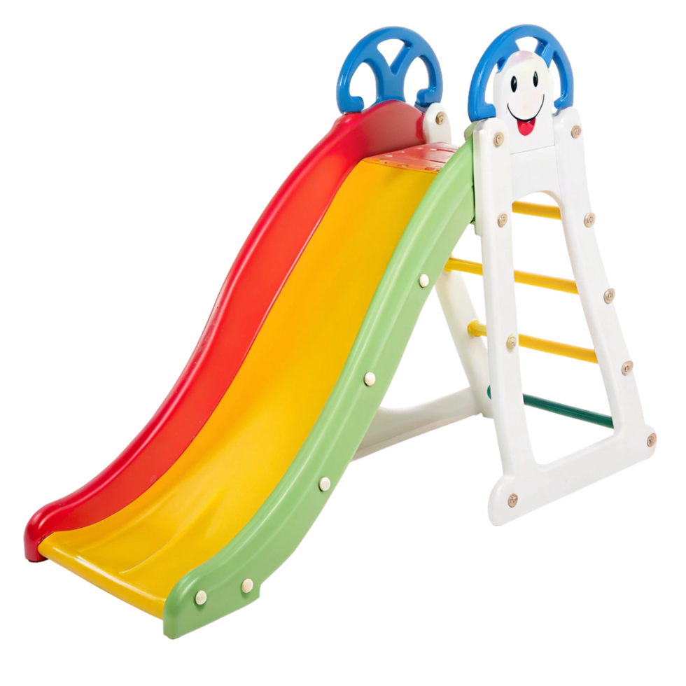 Colorful Kids Slide with Ladder and Friendly Face Design for Indoor Outdoor Play png