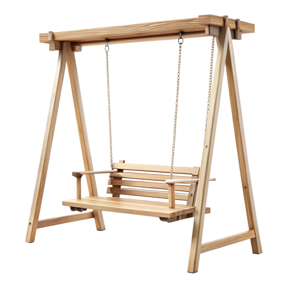 Wooden TwoSeater Swing Bench with AFrame Stand and Chains png