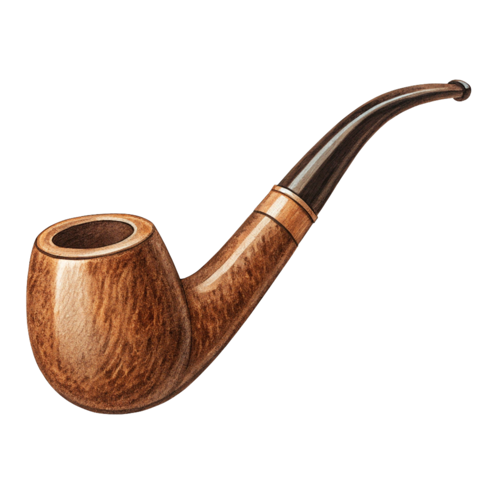 A Classic Brown Wooden Tobacco Pipe with a Dark Brown Stem png