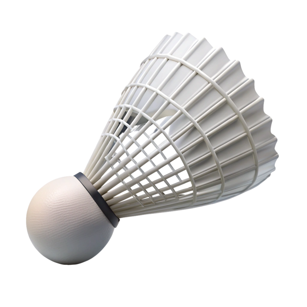 Closeup view of a white plastic badminton shuttlecock isolated on black background png