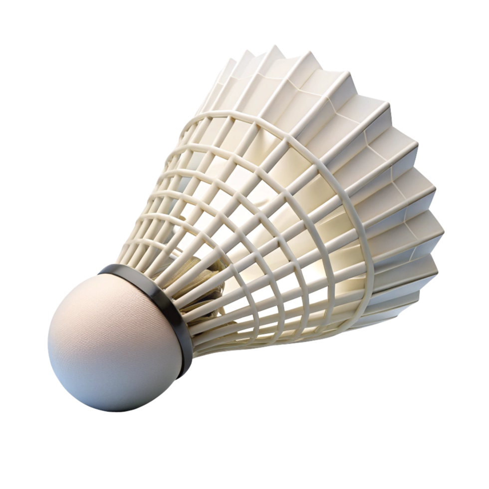 A Detailed Closeup of a White Badminton Shuttlecock Against a Black Background png