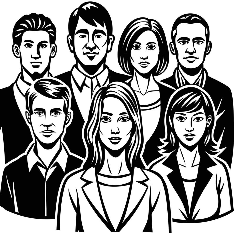 Diverse Collection of People Posing on an Isolated White Background in Format vector