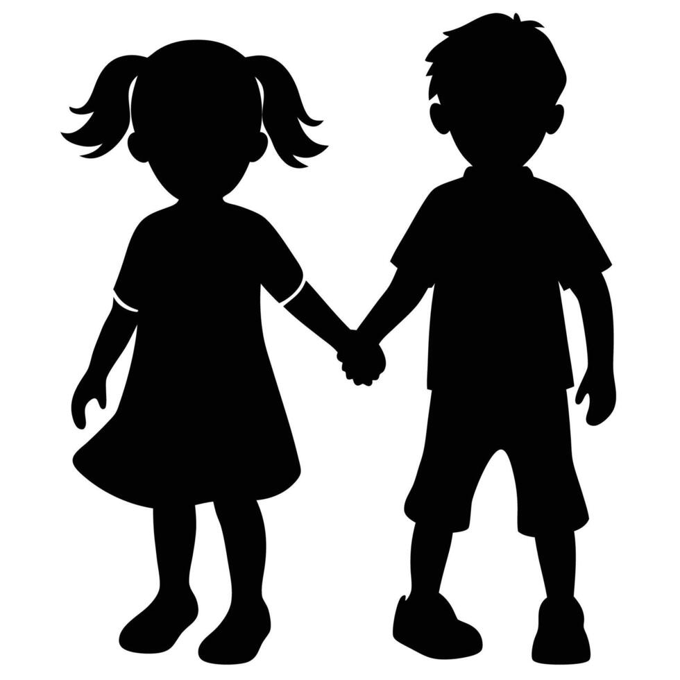 Silhouette of Kids Holding Hands in Isolated Illustration for Childrens Designs vector
