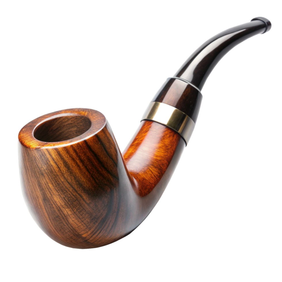 Highquality wooden tobacco pipe with a curved stem and a polished bowl png