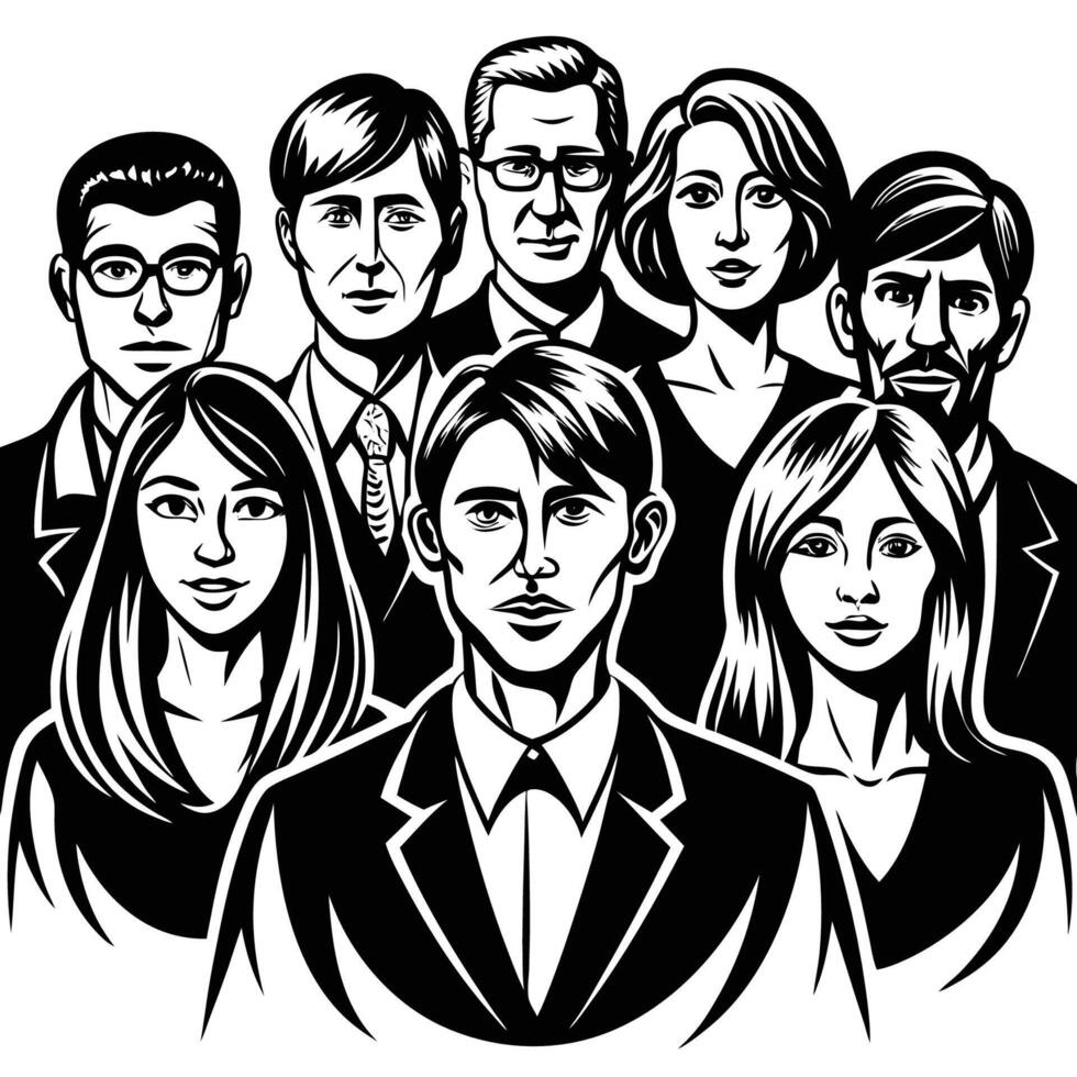 Collection of Diverse People Standing on Clean White Background Illustration vector