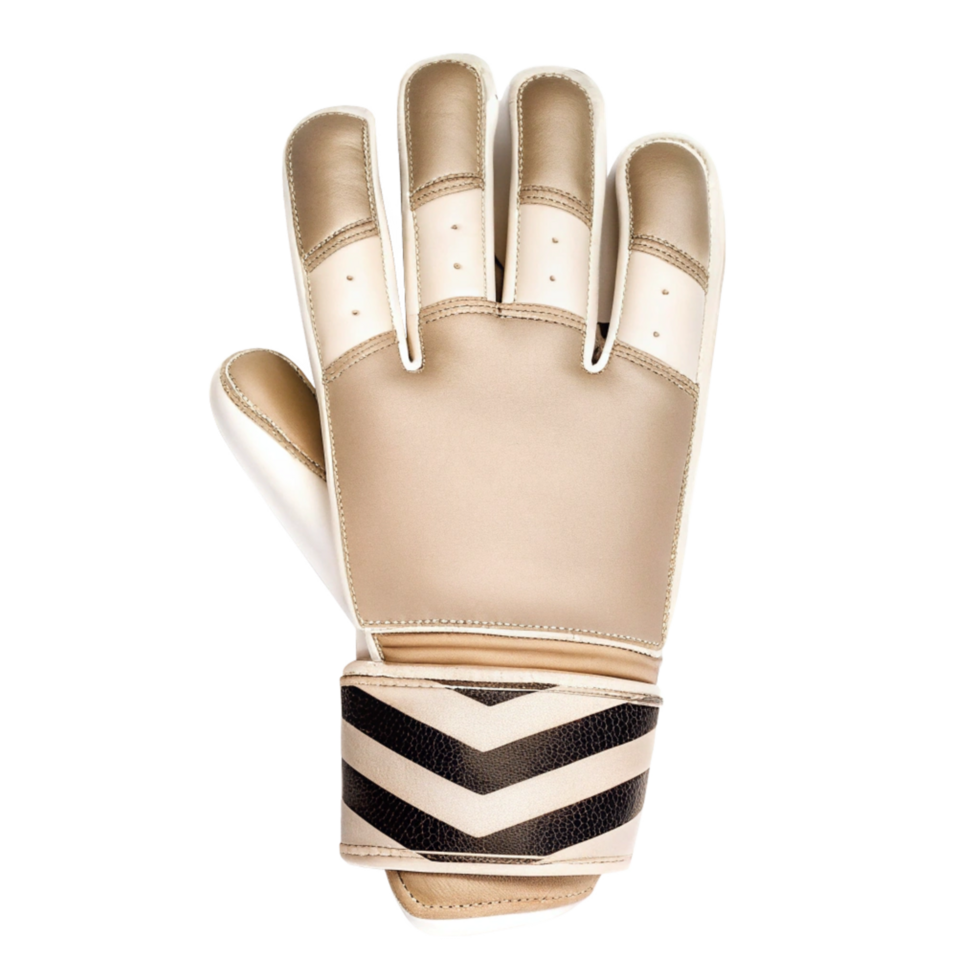 Beige and Black Goalkeeper Glove with Chevron Pattern Wristband png