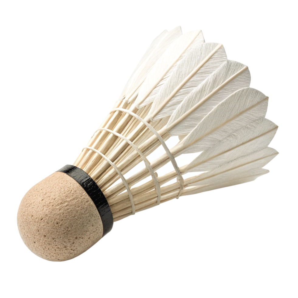 A CloseUp View of a Single Badminton Shuttlecock with Cork Base and Feathers png
