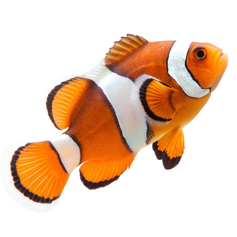 Stunning Closeup of a Vibrant Orange and White Clownfish in a Black Background png