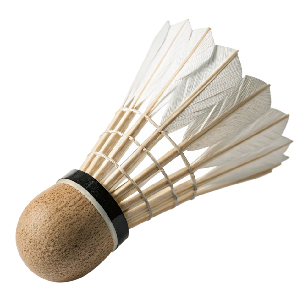Closeup view of a single shuttlecock for badminton isolated on black background png