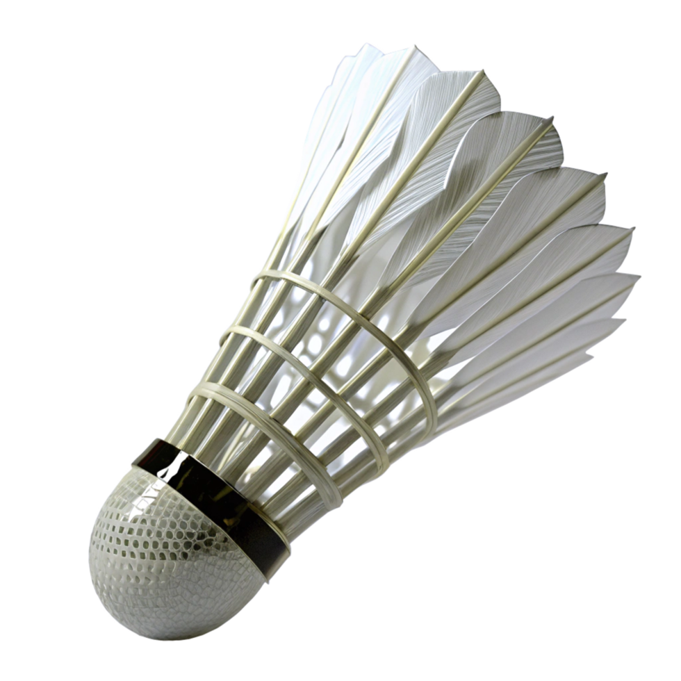Closeup view of a single white shuttlecock for badminton isolated on black background png