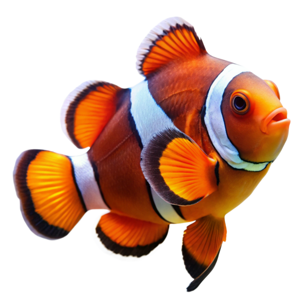 A Orange and White Ocellaris Clownfish Isolated on Black Background png