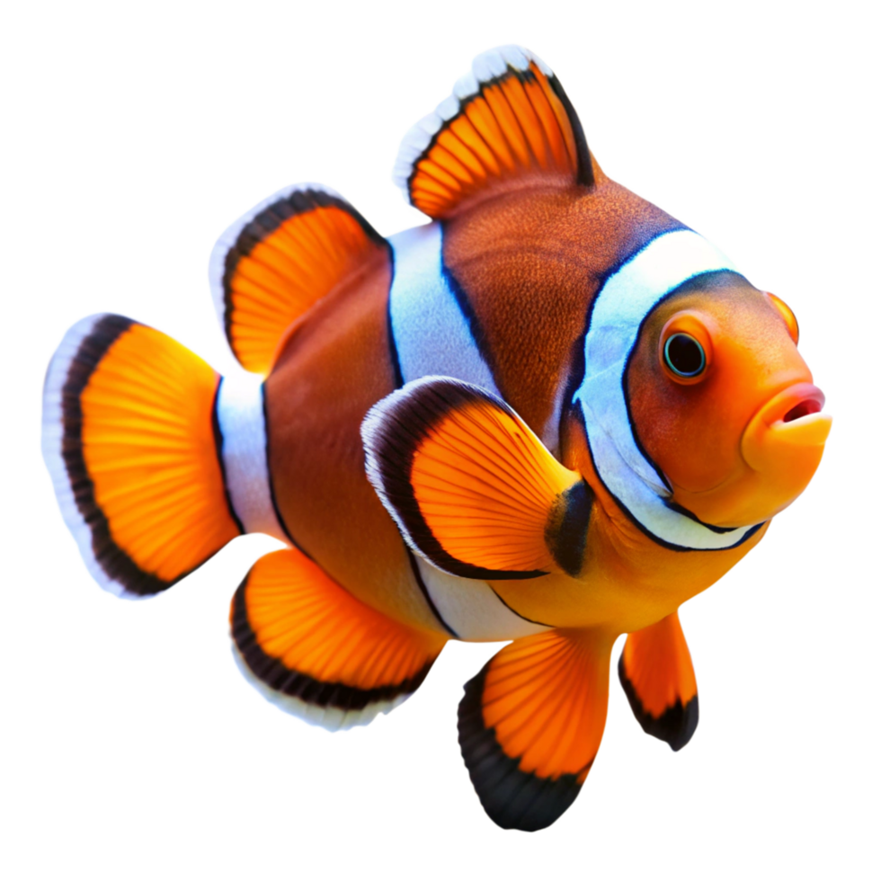 Stunning Closeup an Orange and White Clownfish Isolated on Black Background png