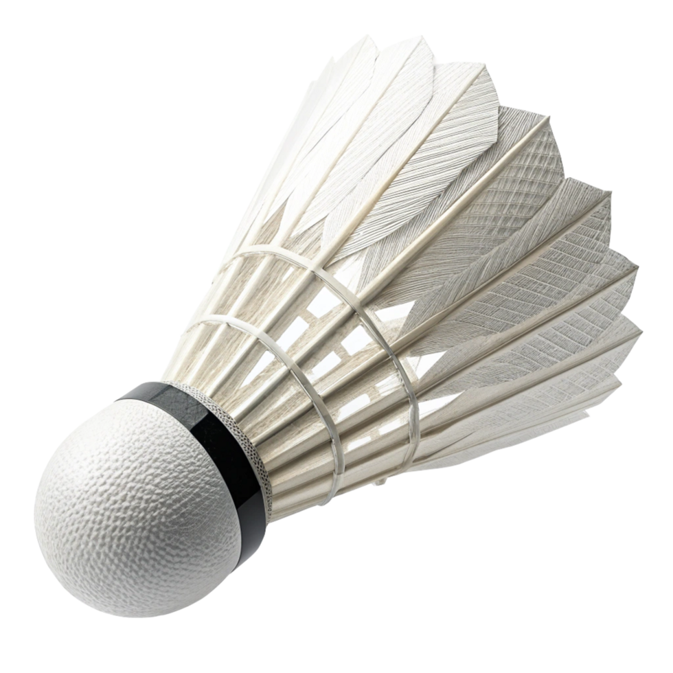 Closeup view of a single white badminton shuttlecock isolated on black background png