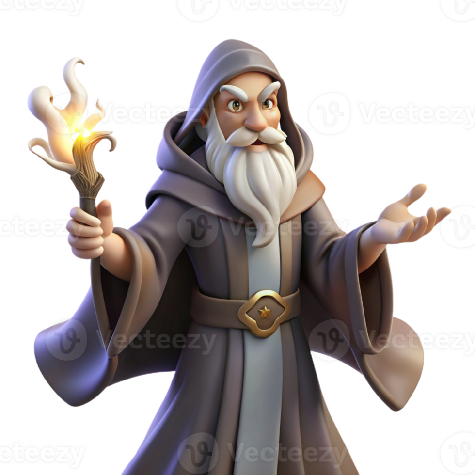 magnificent minimalist A Wise Old Wizard with a Long White Beard 4K png