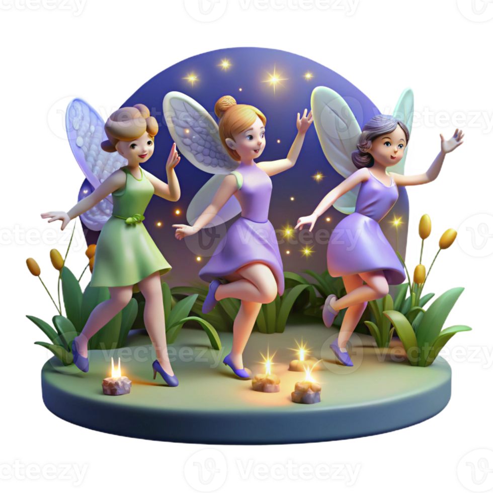 vibrant minimalist A Group of Playful Fairies Dancing in a genuine png