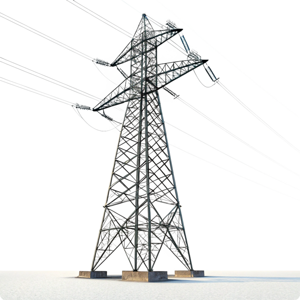 HighVoltage Electrical Power Transmission Tower Structure 3D Render png