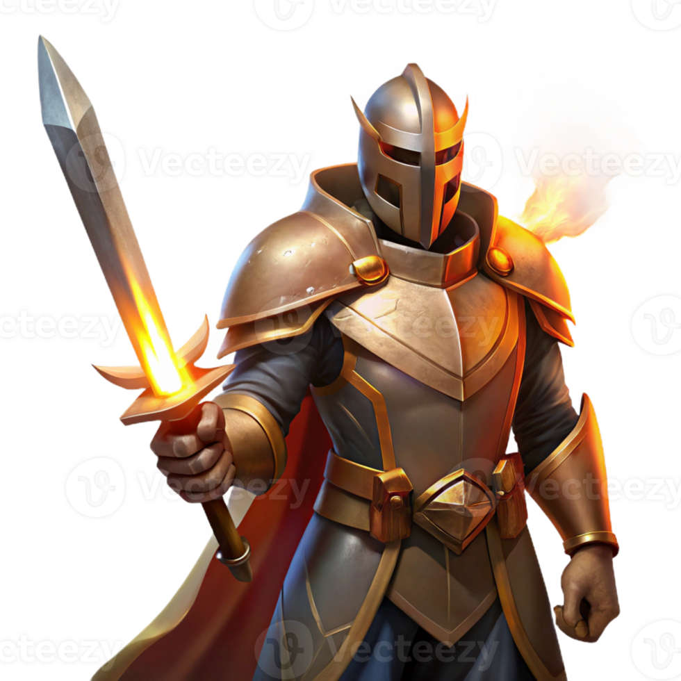 beautiful traditional A Stoic Knight in Shining Armor Wielding professional png
