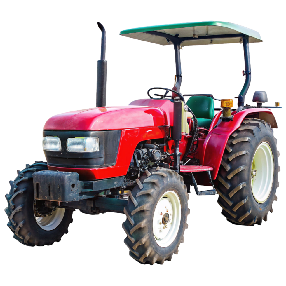 Powerful Red Farm Tractor with Canopy and Large Tires Ideal for Agricultural Work png