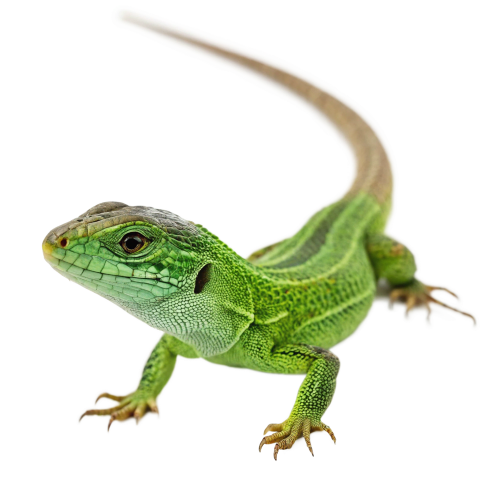 Vibrant Green Lizard with a Long Tail Posing Against a Black Background png