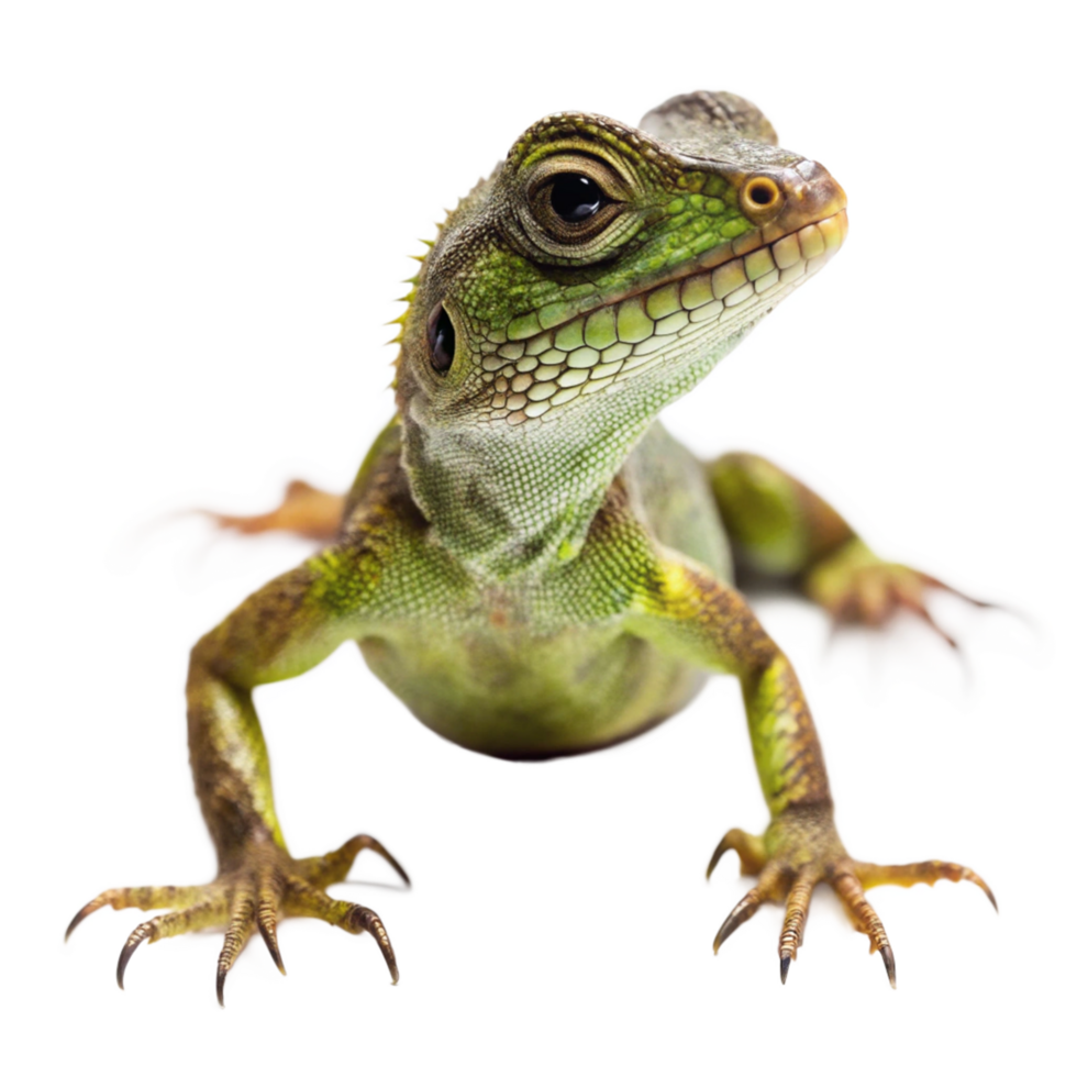 Closeup of a vibrant green lizard with striking details png