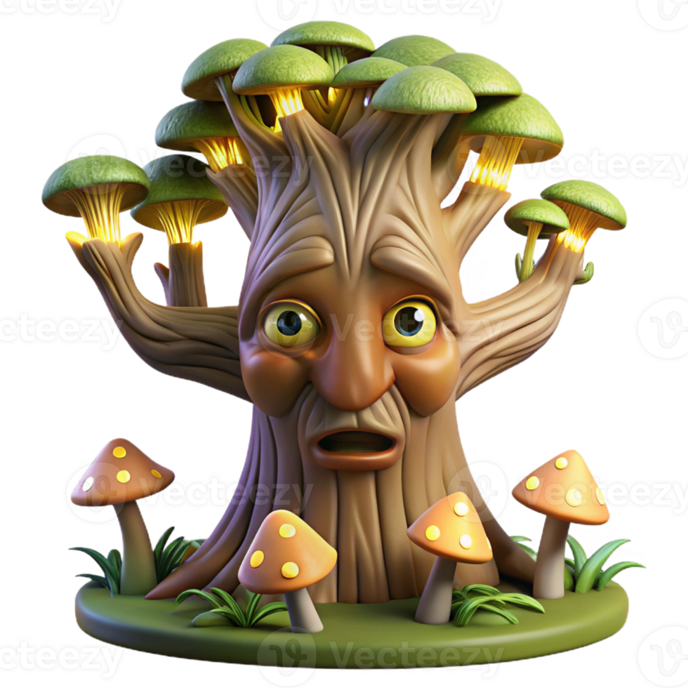 serene traditional A Wise Old Tree with a Face Carved Into original png