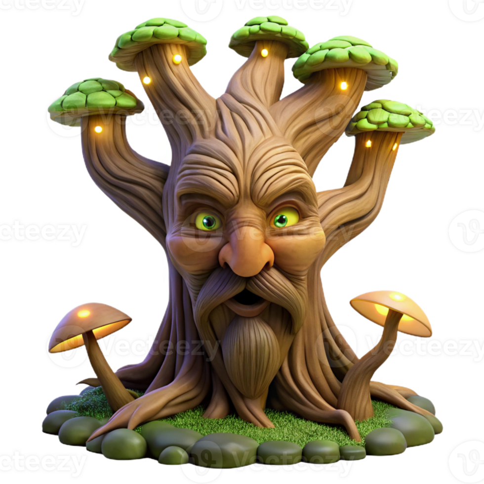 serene classic A Wise Old Tree with a Face Carved Into detailed png