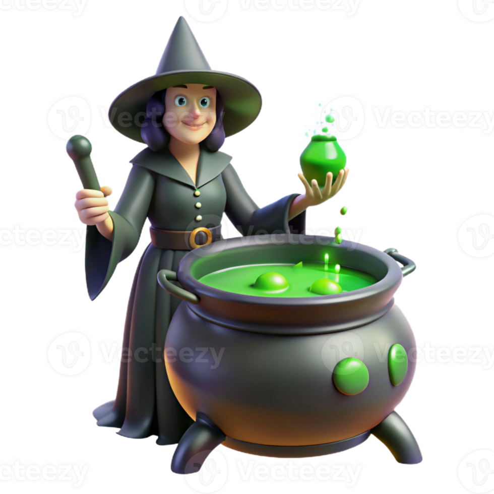 dramatic artistic A Lone Witch Brewing a Potion in a authentic png