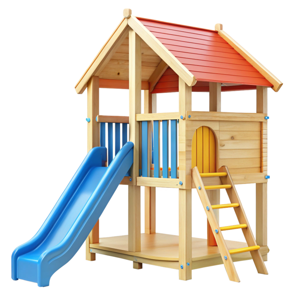 Wooden Playhouse with Slide and Ladder for Kids Outdoor Fun and Imaginative Play png
