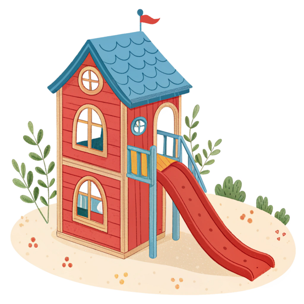 Charming Red Wooden Play House with Slide for Kids Outdoor Fun png