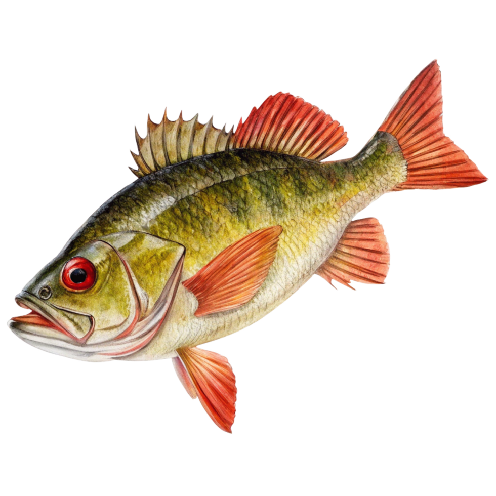 Stunning Watercolor Painting of a RedFinned Fish with Detailed Scales and Fins png