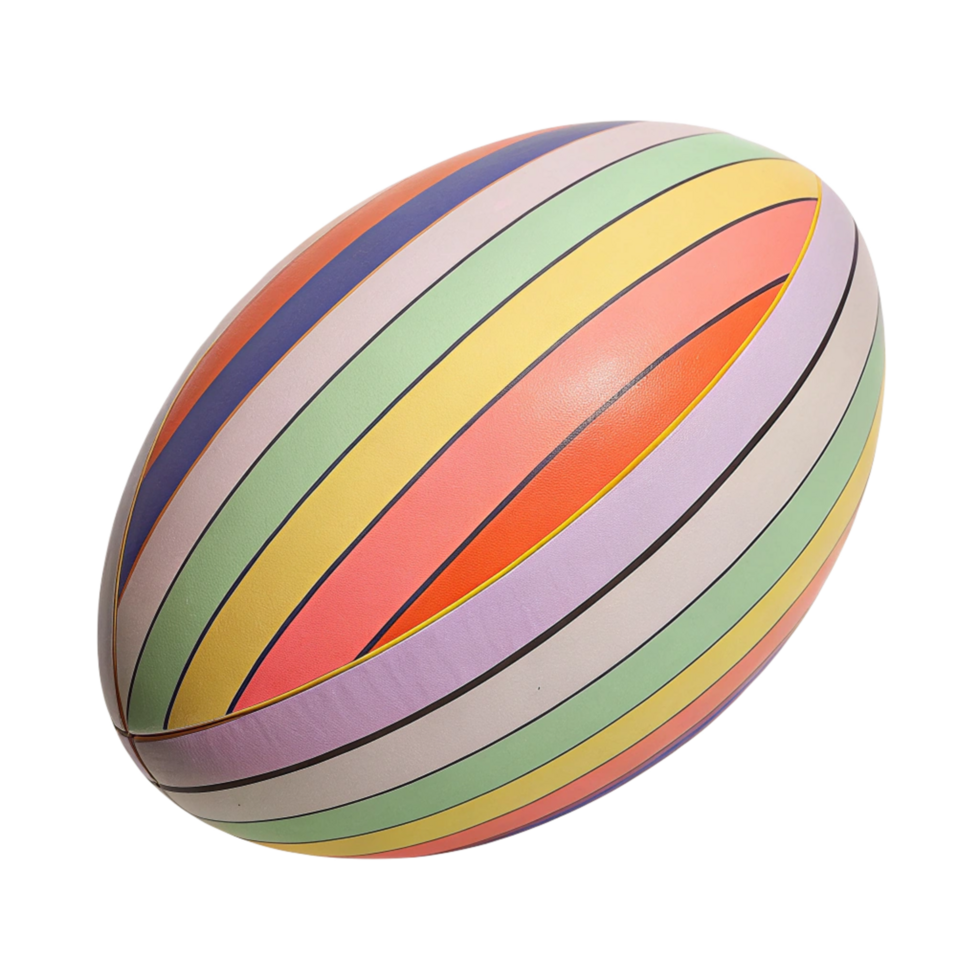 Multicolored Rugby Ball with Rainbow Stripes Design, Sport Equipment, Athletic Gear, Colorful Pattern png