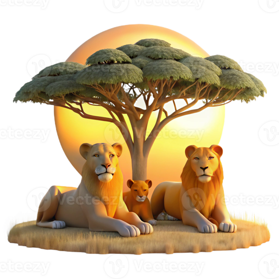wonderful minimalist A Regal Lion Pride Resting Beneath the detailed png