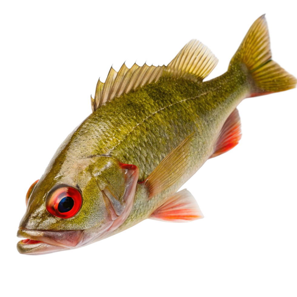 Closeup of a vibrant fish with red eyes and fins against a black background png
