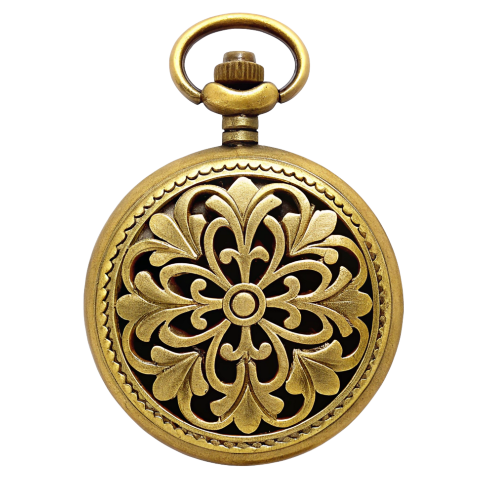 Antique Gold Pocket Watch with Intricate Floral Design and Openwork Case png
