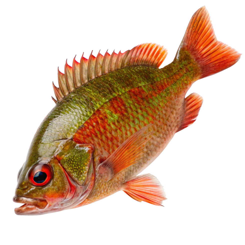 A Vivid Red and Green Fish with Striking Features png