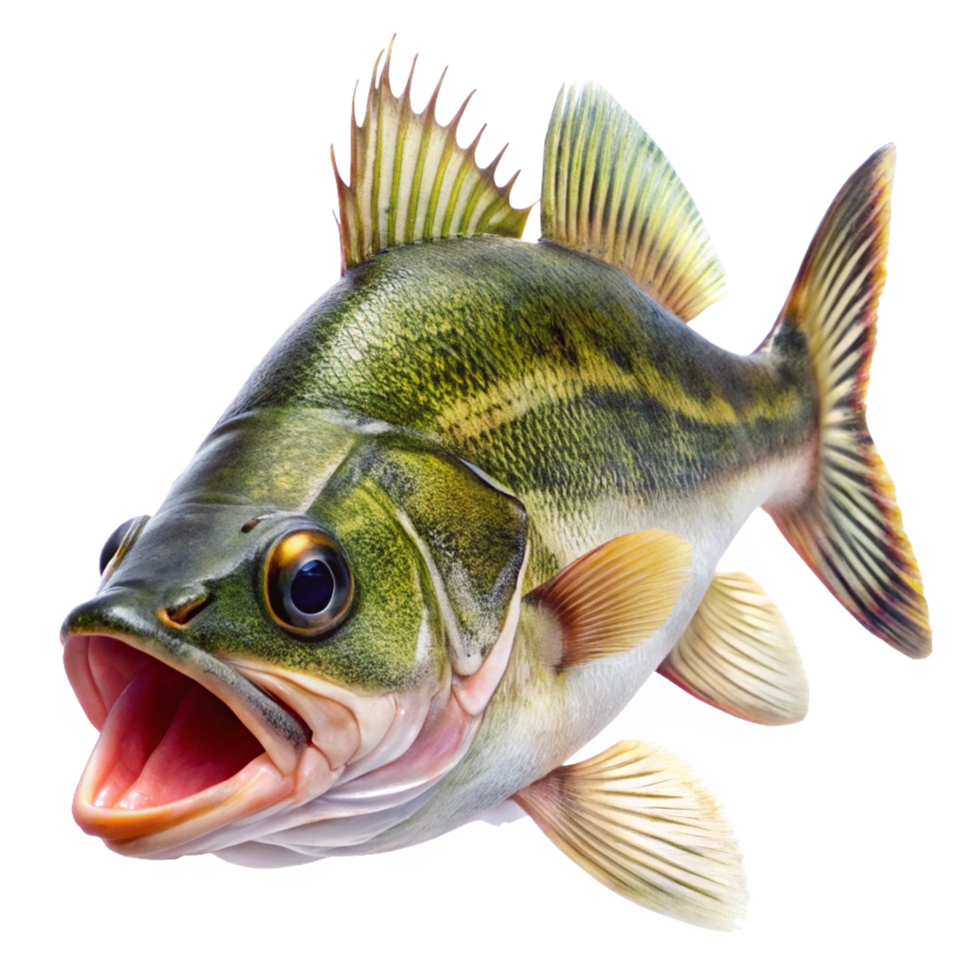 Closeup of a vibrant green and yellow fish with open mouth, detailed scales and fins png