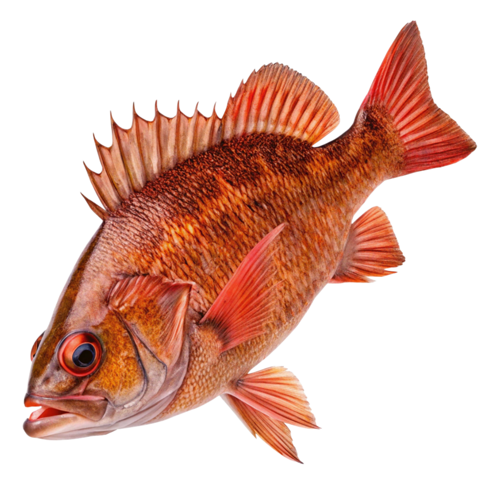 A Detailed Close Up of a Vivid ReddishOrange Fish with Spiky Dorsal Fin png