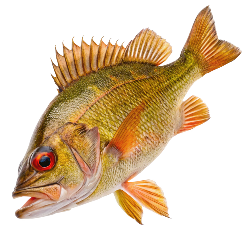 Closeup of a vibrant fish with orange fins and a speckled body png